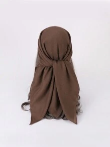 1 Stück Damen Einfarbiger Imitat Leinen/Perlen Chiffon 90cm*90cm Großer Quadratischer Schal, Tuch, Bandana, Kopftuch, Strandtuch, Alltags Tragen, Urlaubsschal Accessoire - Kaffeebraun - Übersicht 16
