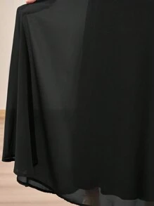Vestido Longo Elegante de Chiffon com Decote Quadrado e Mangas Soltas, Adequado para Dama de Honra Adolescente, Casamento ao Ar Livre, Festa, Banquete - Preto - Visão 8