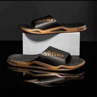 Men Color-Blocked Letter Printed Slippers