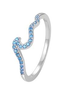 1入組迷人方晶鋯石波浪設計女士銀戒指送給女朋友禮物 - 淺藍色 - 查看 7