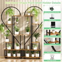 6 Tier Flower Shelf Plant Shelf, Wooden Metal Multi-Tier Flower Stand Plant Stand, Heart-Shaped Flower Bench Flower Stairs Plant Stairs Standing Shelf For Indoor Garden Balcony Living Room Decoration - Brown - View 8