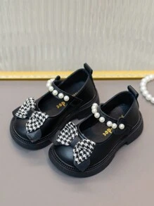Girls Leather Shoes 2025 Spring New Fashion Butterfly Decor Princess Shoes, Soft Non-Slip Comfortable Ballet Flats, School Shoes For Toddlers - Black - View 1