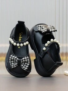 Girls Leather Shoes 2025 Spring New Fashion Butterfly Decor Princess Shoes, Soft Non-Slip Comfortable Ballet Flats, School Shoes For Toddlers - Black - View 3