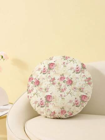 1pc Floral Pattern Printed Round Pillowcase, Single Side Printing, No Filling, Home Decor Cushion Cover
