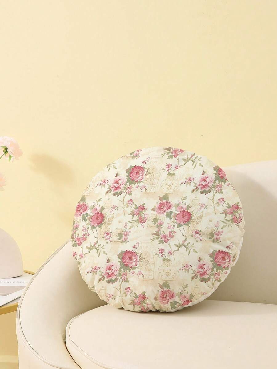 1pc Floral Pattern Printed Round Pillowcase, Single Side Printing, No Filling, Home Decor Cushion Cover