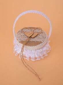 1入浪漫情人節心形戒指盒,創意婚戒盒,粗麻帶結花籃 - 米色 - 查看 1