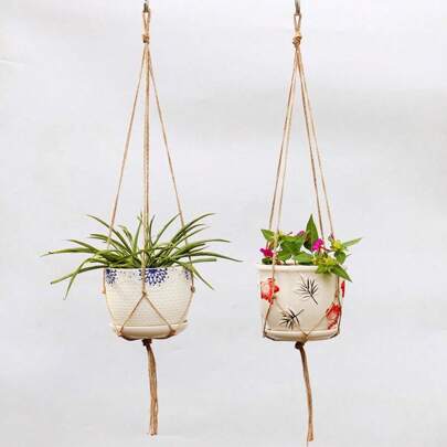 2pcs Plant Hangers Indoor Hanging Planter Basket For Indoor Outdoor Home Decor, Stylish Design Plant Hanging Rope For Small Flower Pots, No Plant And Pot, Brown
