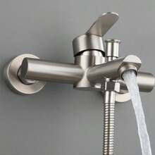 1pc In-Wall Hot & Cold Shower Faucet With Stainless Steel 3-Way Diverter And Handheld Shower, Mixing Valve Included - Brushed Silver - View 1