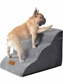 1pc Dog Stairs For Small Dogs, High Density Foam Pet Stairs, Washable Cover And Non-Slip Base, Dog Steps Ladder Perfect For Injured/Older Dogs, Pet With Joint Pain - Grey - View 11