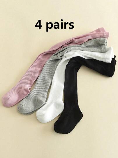 4 件套女童紧身裤，柔软透气，婴儿长袜，儿童时尚配饰