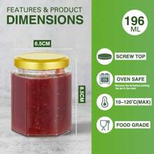96ml/7oz Jam Jars With Lids Pack Of 24 Hexagonal Jam Jars Glass Honey Jars Pickles Chutneys Storage With Screw Gold Lids - Clear - View 3