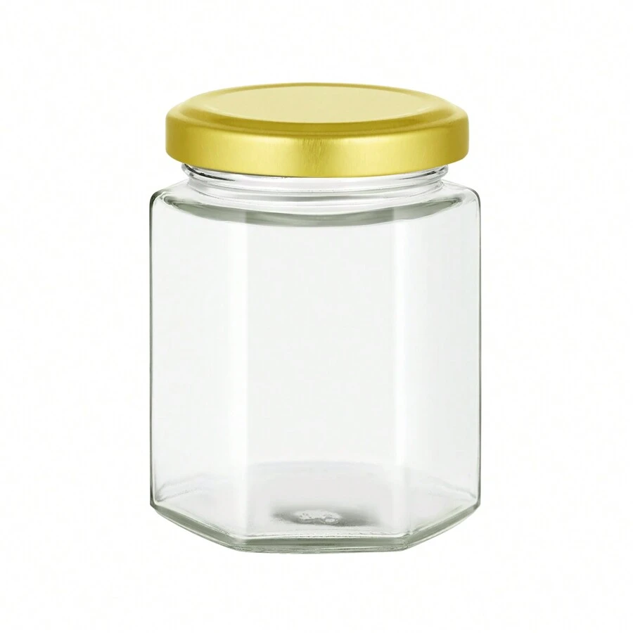 96ml/7oz Jam Jars With Lids Pack Of 24 Hexagonal Jam Jars Glass Honey Jars Pickles Chutneys Storage With Screw Gold Lids - Clear - View 1