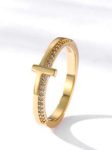 1個925純銀復古簡約豪華時尚14k鍍金指環,適用於女孩友誼生日日常佩戴珠寶禮物 - 金色 - 查看 5