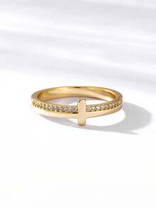 1個925純銀復古簡約豪華時尚14k鍍金指環,適用於女孩友誼生日日常佩戴珠寶禮物 - 金色 - 查看 3