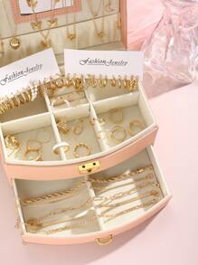 56 件时尚精致珠宝套装，包括蝴蝶、心形、星星、月亮、人造珍珠、扭链、蛇链、花朵、叶子、项链、戒指、耳环、手链的金属设计。非常适合节日、派对、约会、礼物、日常佩戴。情人节、妈妈、母亲、母亲节、礼物 - 金黃色 - 查看 2