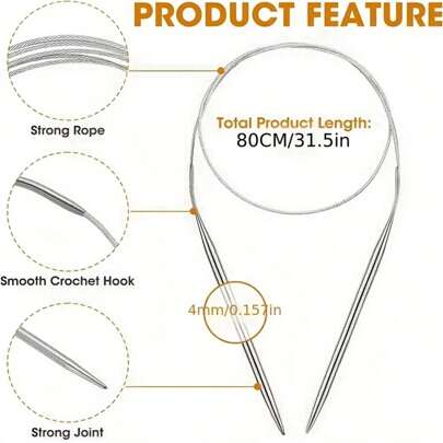 Bộ 11 kim đan kim loại dài 31,5 inch, dụng cụ đan tròn bằng thép không gỉ, sử dụng chuyên nghiệp, bền và đa năng.