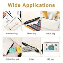 10 件空白热升华化妆包带腕带拉链旅行帆布铅笔盒适用于 DIY 工艺收纳袋 - 白色 - 查看 6