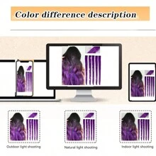 Hair Tinsel5pcs Colorful Mixed Glitter Clip-In Hair Extensions, Multi-Color Party Highlights Clip-In Synthetic Straight Hair Extensions, Suitable For Women And Girls - Purple - View 9
