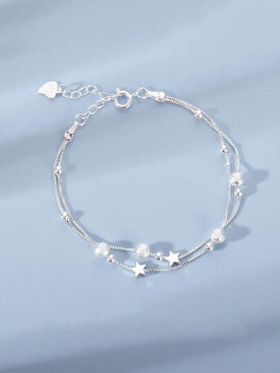 1 Peça Pulseira Minimalista de Camada Dupla em Formato de Estrela, Pulseira Delicada de Contas da Sorte com Fecho Tipo Lagosta e Fecho Redondo (Aleatório)