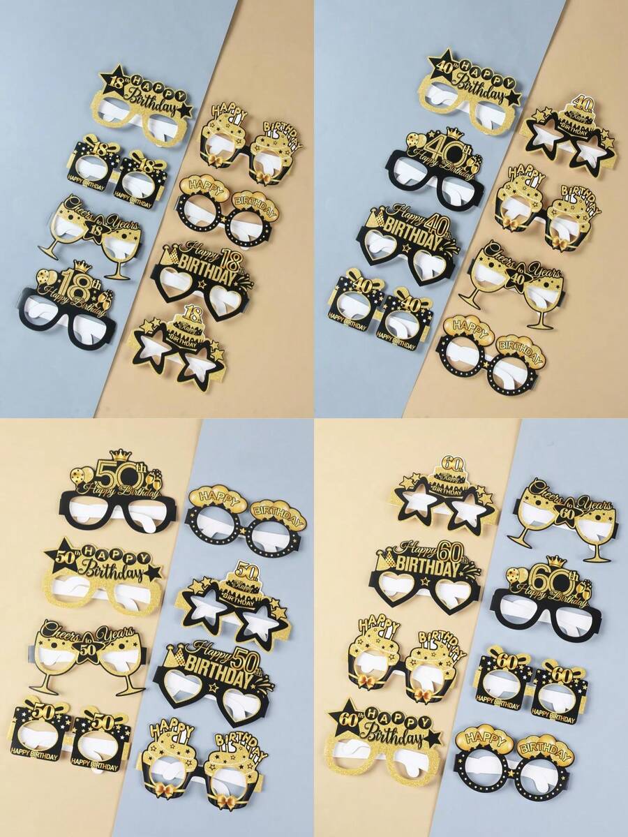 8 件裝黑金 50 歲生日紙眼鏡、派對帽和派對配件生日眼鏡非常適合 50 歲生日派對、黑金派對裝飾用品照片道具