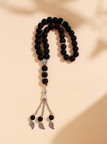 1pc Black Matte Crystal 33pcs Bead Rosary Bracelet With Star, Moon Charms & Tassel Decor, Vintage Style Jewelry For Men - Black - View 6