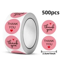 2.5cm Round Thank You Stickers Roll, 500pcs Thank You Labels For Small Business, Strong Adhesive Stickers For Sealing And Decoration - Pink - View 1