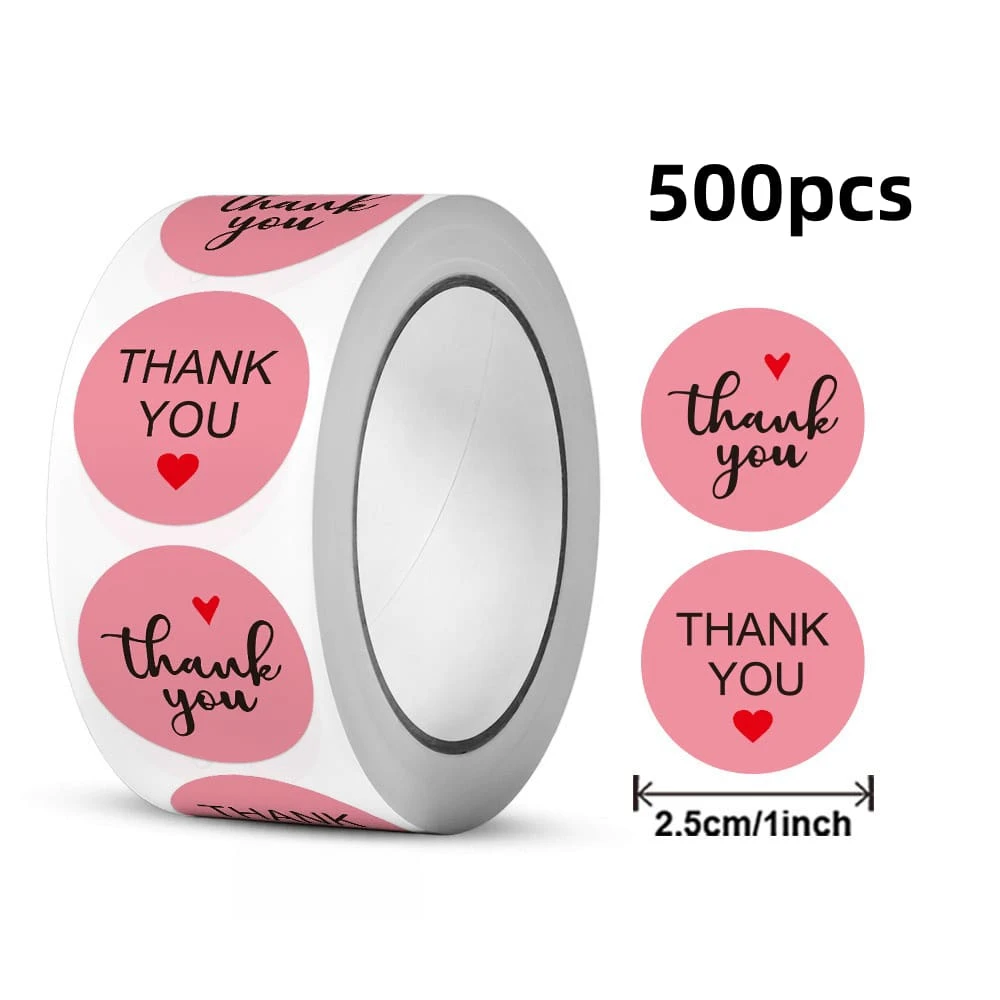 2.5cm Round Thank You Stickers Roll, 500pcs Thank You Labels For Small Business, Strong Adhesive Stickers For Sealing And Decoration - Pink - View 1