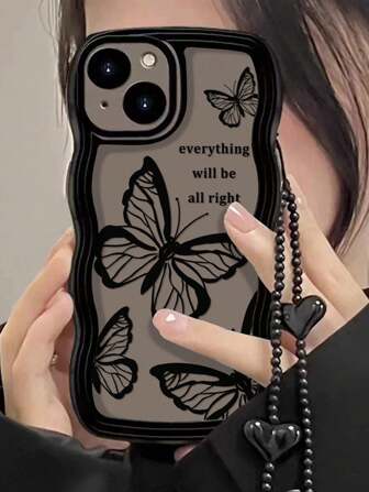 1pc Wavy-Black Cord-Iridescent Glowing Lanyard Compatible With IPhone 11 12 13 14 11 Pro Max 12 Pro Max 13 Pro Max 14 Pro Max XR 15 15 PRO 15 PRO MAX 16PROMAX, Samsung,