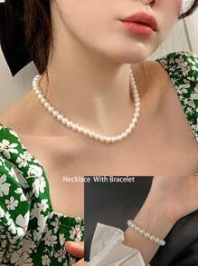 CVNANA 1條法式假珍珠女士項鍊，度假鎖骨鏈，浪漫約會生日禮物 - 彩色 - 查看 8