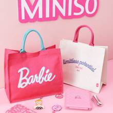 Miniso 芭比闪亮系列手提包，大容量简约托特包，魔术贴封口，方便实用（白色） - 白色 - 查看 3