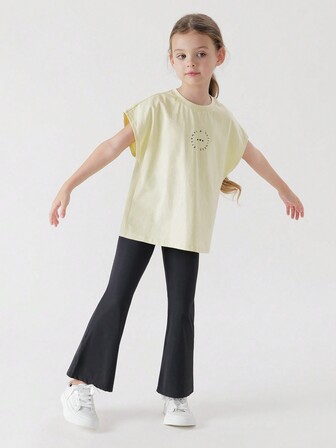MARC&JANIE Young Girl's Stretchy Ribbed Yoga Flare Pants, Spring/Summer