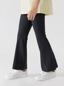 MARC&JANIE Young Girl's Stretchy Ribbed Yoga Flare Pants, Spring/Summer - Black - View 3