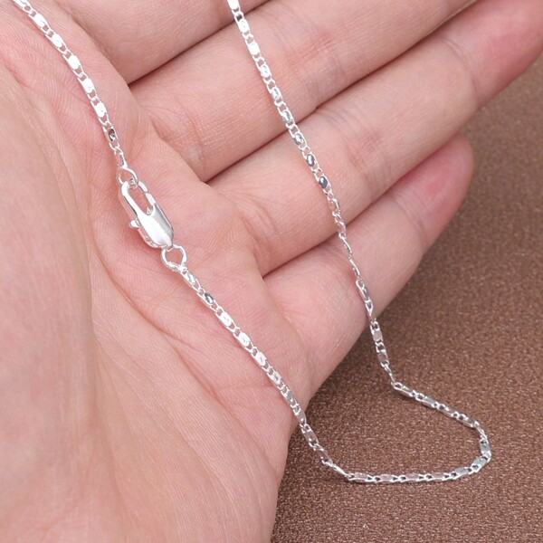1pc Premium European Style 925 Silver-Plated Flat Stardust Necklace, 2mm Chain, 16-30 Inches Length, For Women, Suitable For Daily Wear, Wedding, Party, Gift