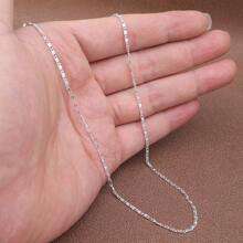 1pc Premium European Style 925 Silver-Plated Flat Stardust Necklace, 2mm Chain, 16-30 Inches Length, For Women, Suitable For Daily Wear, Wedding, Party, Gift