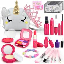 Maquillaje fingido para niñas, juego de maquillaje falso para niñas pequeñas, kit de maquillaje para niños con una bolsa de princesa, juguete para niñas con llave de coche y otros juguetes para niñas de 2 a 6 años para regalo de cumpleaños (color del accesorio aleatorio) - Multicolor - Ver 12