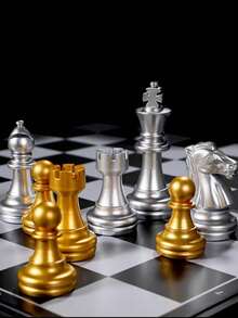 1入組磁性國際象棋套裝,可折疊的棋盤適合初學者,互動桌遊,送給朋友的絕佳禮物 - 黑與白 - 查看 8