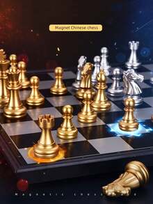 1入組磁性國際象棋套裝,可折疊的棋盤適合初學者,互動桌遊,送給朋友的絕佳禮物 - 黑與白 - 查看 3