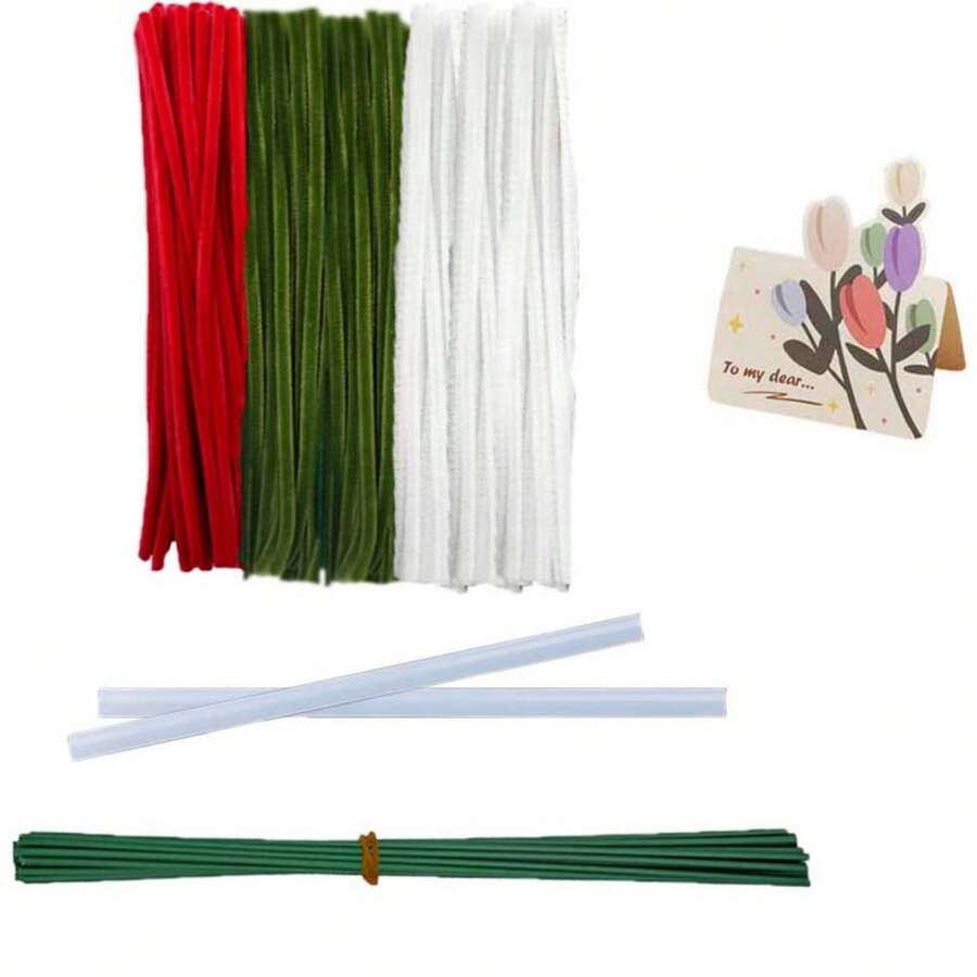 374 件白玫瑰花束制作管道清洁器工艺用品、花卉工艺套件、管道毛绒清洁器套装、手工制作 DIY 扭花棒花、雪尼尔茎玫瑰花束套件、母亲节 - 白玫瑰 - 查看 1