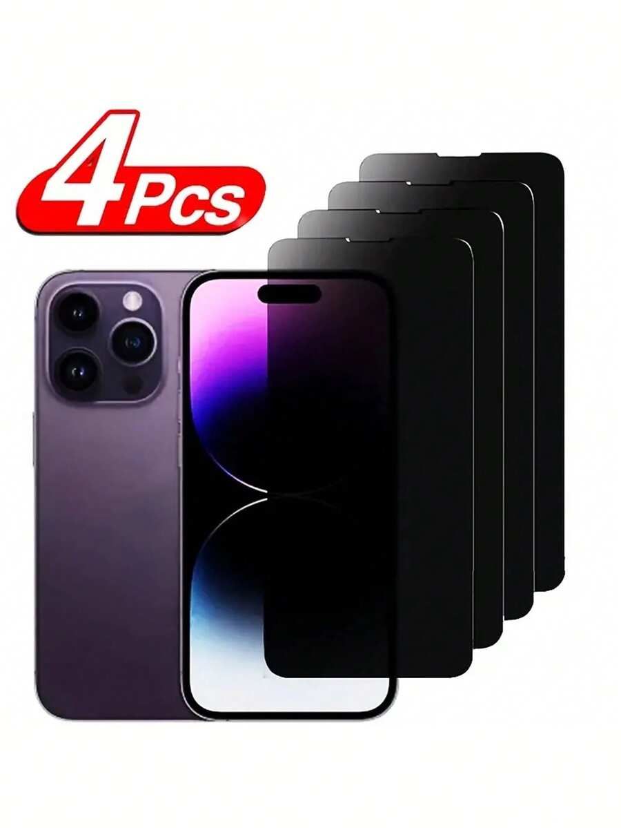 4入組lphone 14 11 12 13 15 Pro Maxmini防窺螢幕保護貼,lphone 15 鋼化玻璃保護貼 - 黑色 - 查看 1