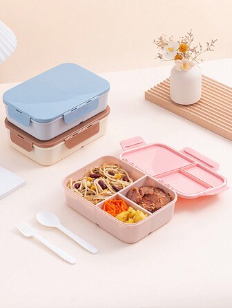 1 st hopfällbar bentobox, matlåda för vuxna, matbehållare för vuxna/studenter, med 3 fack och gafflar och skedar, läckagesäker, uppvärmning i mikrovågsugn/diskmaskin, lämplig för skola, arbete, resor och camping, kök, julklapp, skolmaterial