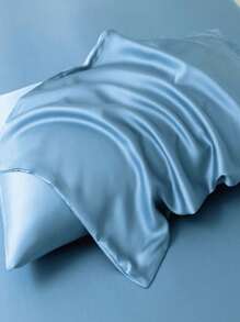 3 Piezas Juego De Sábanas De Poliéster Con Textura Suave Y Brillante Acabado Satinado (1 Cubierta De Cama, 2 Fundas De Almohada), Lavable A Máquina - Azul - Ver 3