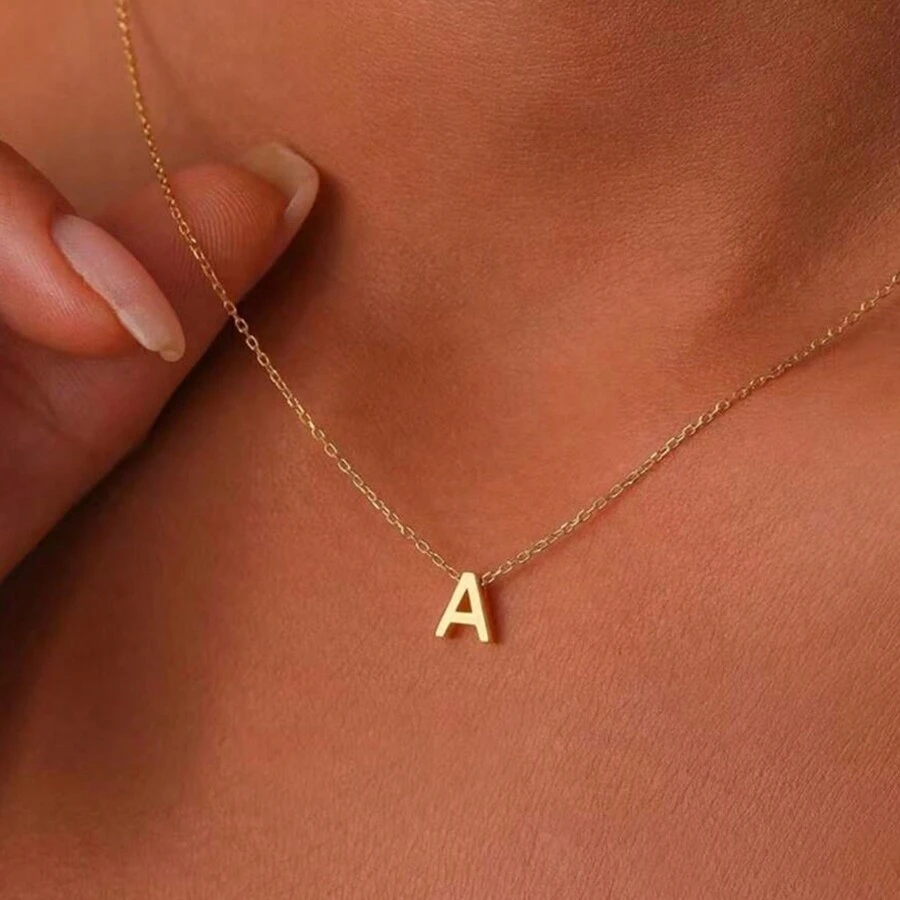 26pcs American-European Style Stainless Steel Short Collarbone Chain Personalized Initial Name Letter Pendants Necklace For Women