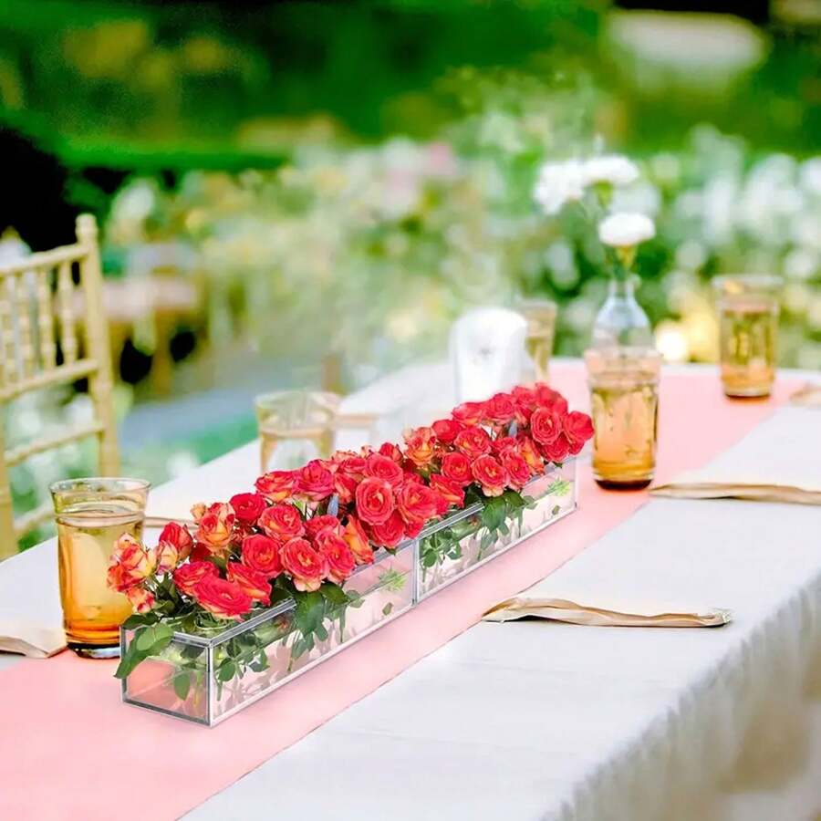 1pc Vaso de flores de acrílico transparente, peça central floral retangular para mesa de jantar, vaso decorativo retangular longo para casamentos, decoração de casa, vaso decorativo floral moderno para mesa de jantar, decoração de casamento, peça central, decoração de mesa, festa - Claro - Ver 1