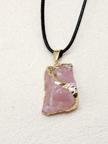 1pc Asymmetric Gold Plated Edge Natural Stone Pendant Amethyst Powder Crystal Pendant Necklace Jewelry Gift Natural Agate Asymmetric - Multicolor - View 10