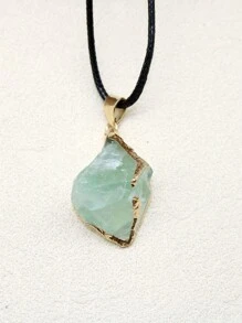 1pc Asymmetric Gold Plated Edge Natural Stone Pendant Amethyst Powder Crystal Pendant Necklace Jewelry Gift Natural Agate Asymmetric - Multicolor - View 9