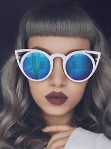 1 pereche ochelari de soare rotunzi cu ochi de pisică pentru femei, cu decupaj metalic, lentile cu oglindă flash, ochelari de soare vintage cu gradient, ochelari de soare punk, ochelari pentru condus, petrecere, cosplay și club, accesorii pentru costume de Halloween, elemente de bază pentru toamnă și iarnă, ținute de afaceri, cadouri casual pentru vară, vacanță la plajă, în aer liber, călătorii