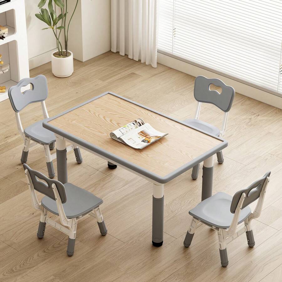 Kid Table And Chairs, Kids Table For Age 2-10, Height Adjustable ...