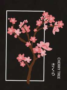 Capucha con estampado floral y letra con cordón con forro térmico - Negro - Ver 10