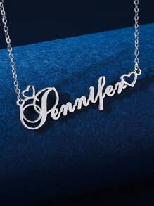 1 件简约不锈钢心形英文名字女士个性化项链适合情人节、妈妈、母亲、母亲节、礼物