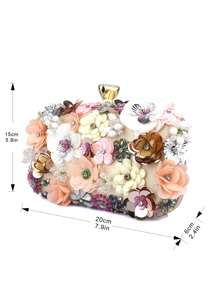 Glamorous Beaded And Rhinestone Detailed 3d Flower Shape Clutch Bag, Perfect For Evening, Bridal, Wedding, Party Or Formal Dressing - Apricot - View 10